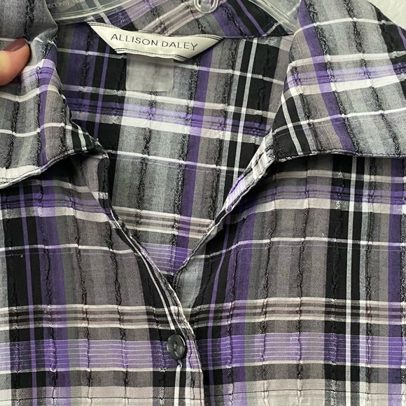 Allison Daley Purple Plaid Textured Button Down 3/4 Sleeve - Picture 2 of 13